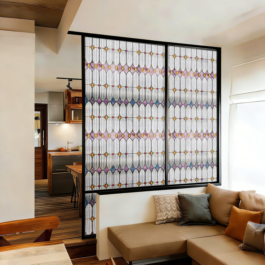 Room screen with stained glass inspired window film