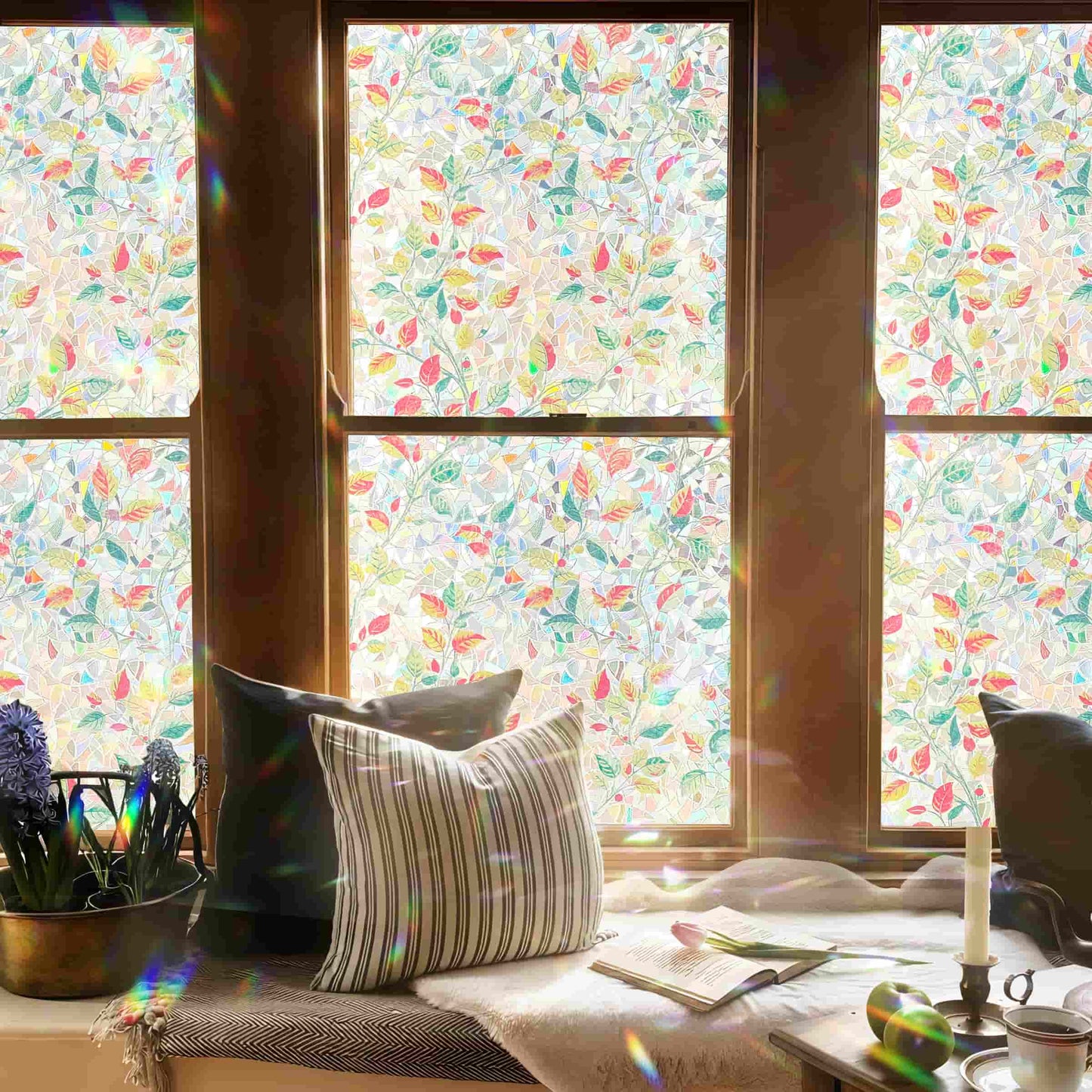 ADD.HERES Autumn Leaf Fantasy 3D Stained Glass Window Film Static Cling