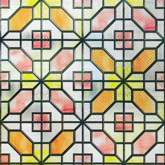 ADD.HERES Grid Order 3D Stained Glass Window Film Static Cling