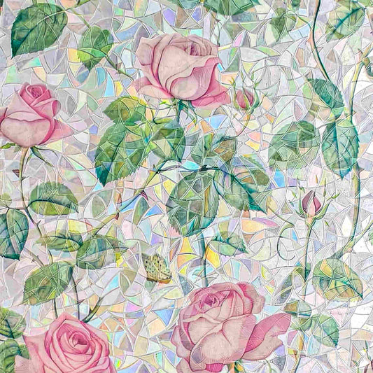 ADD.HERES Laser Rose Garden 3D Stained Glass Window Film Static Cling