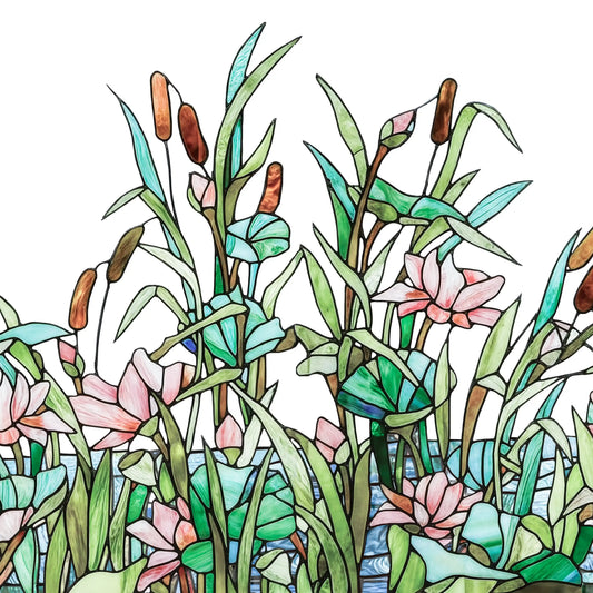 ADD.HERES Summer Lotus Pond 3D Stained Glass Window Film Static Cling