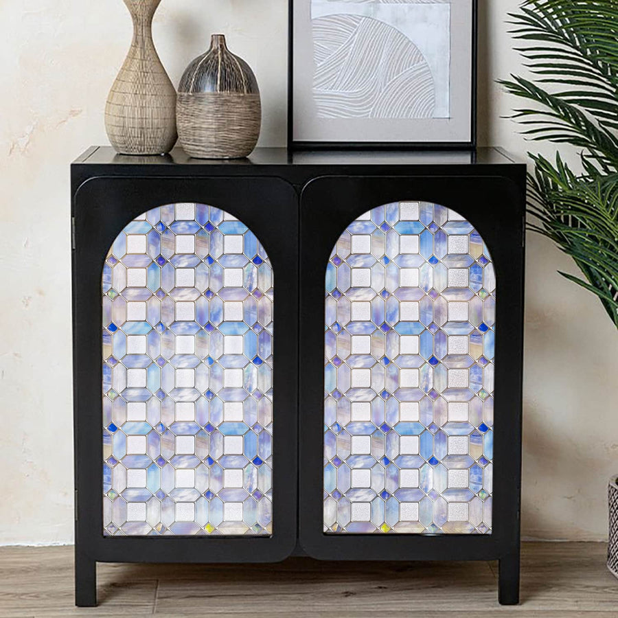 Glass cabinets with decorative window film
