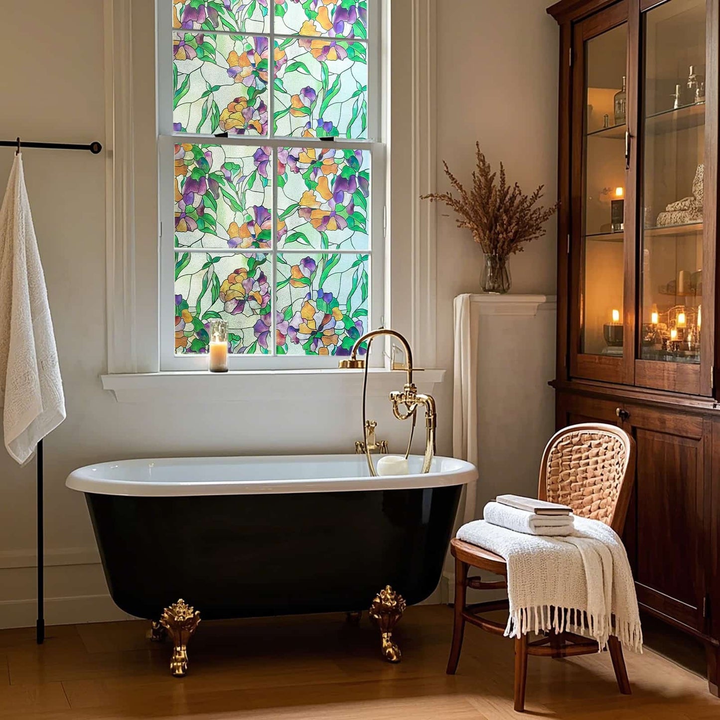 ADD.HERES Viola tricolor 3D Stained Glass Window Film Static Cling