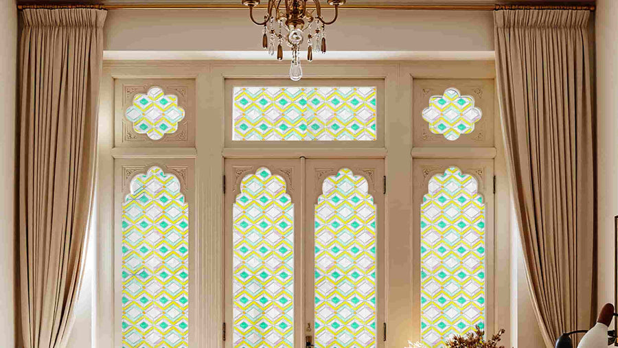 Decorative window film as a lighter alternative to curtains