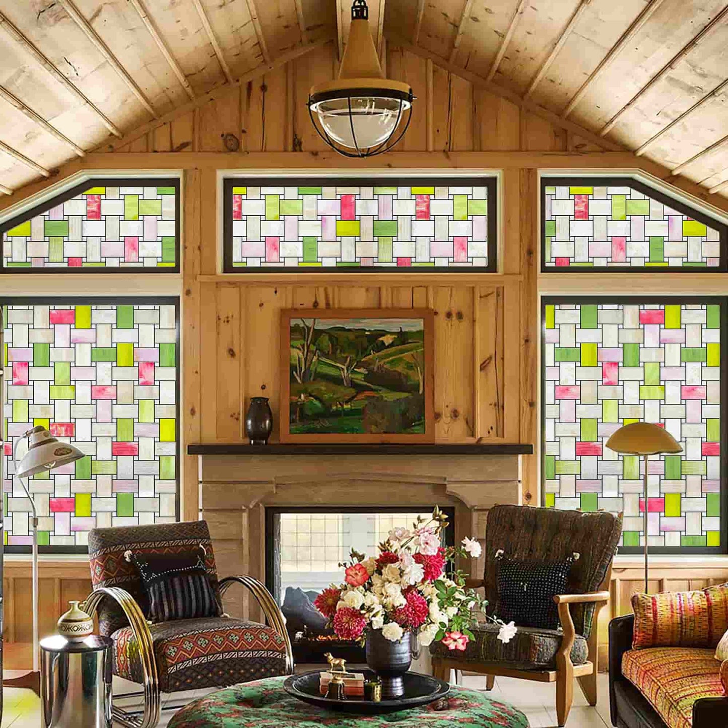 ADD.HERES Colorful Weaving 3D Stained Glass Window Film Static Cling