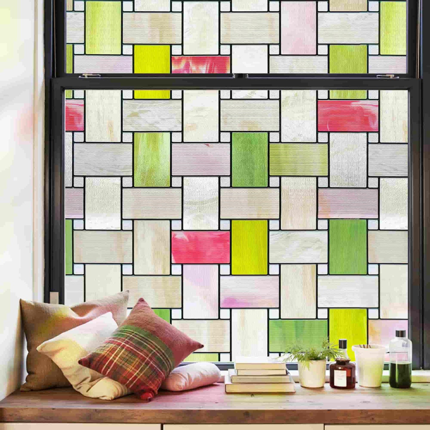 ADD.HERES Colorful Weaving 3D Stained Glass Window Film Static Cling