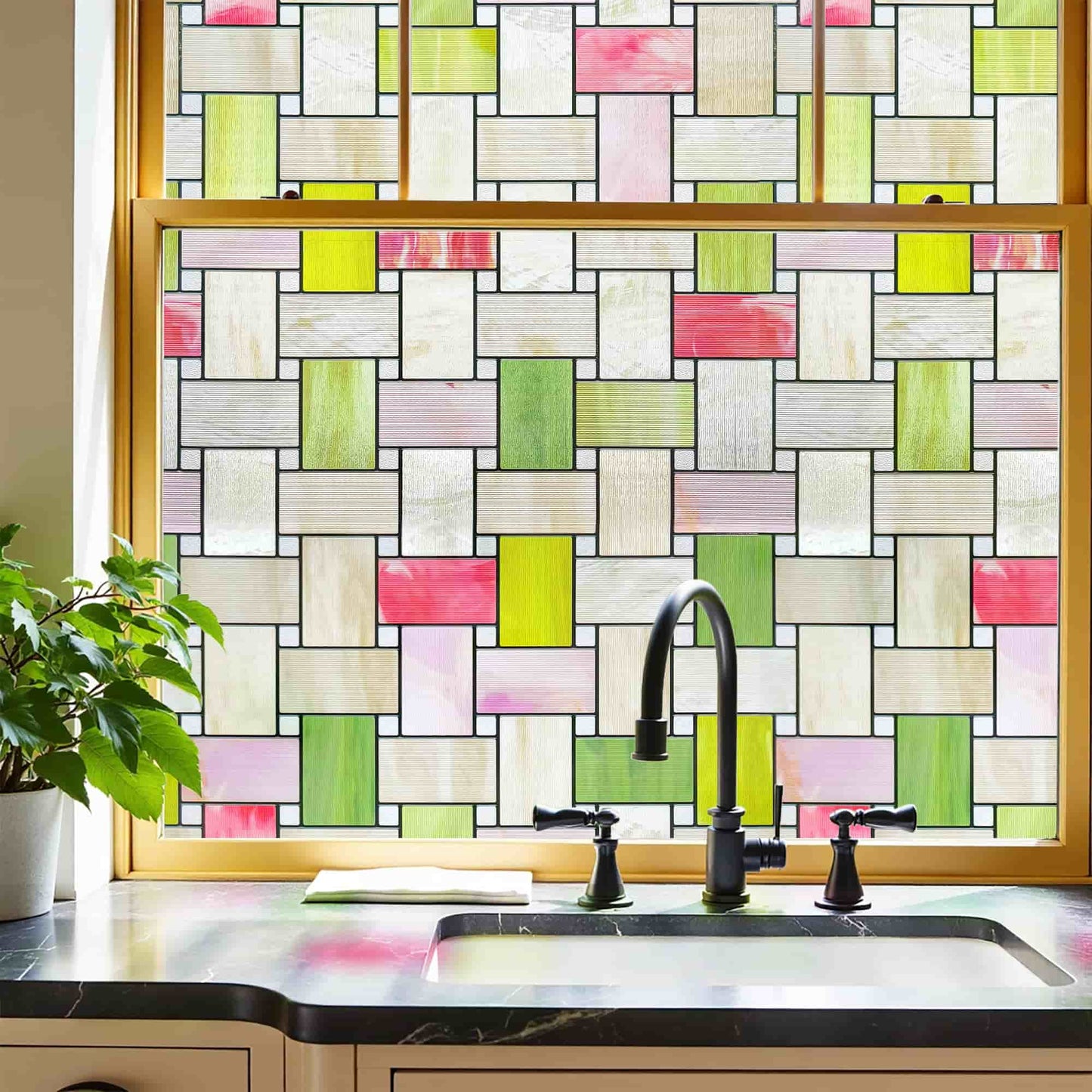 ADD.HERES Colorful Weaving 3D Stained Glass Window Film Static Cling