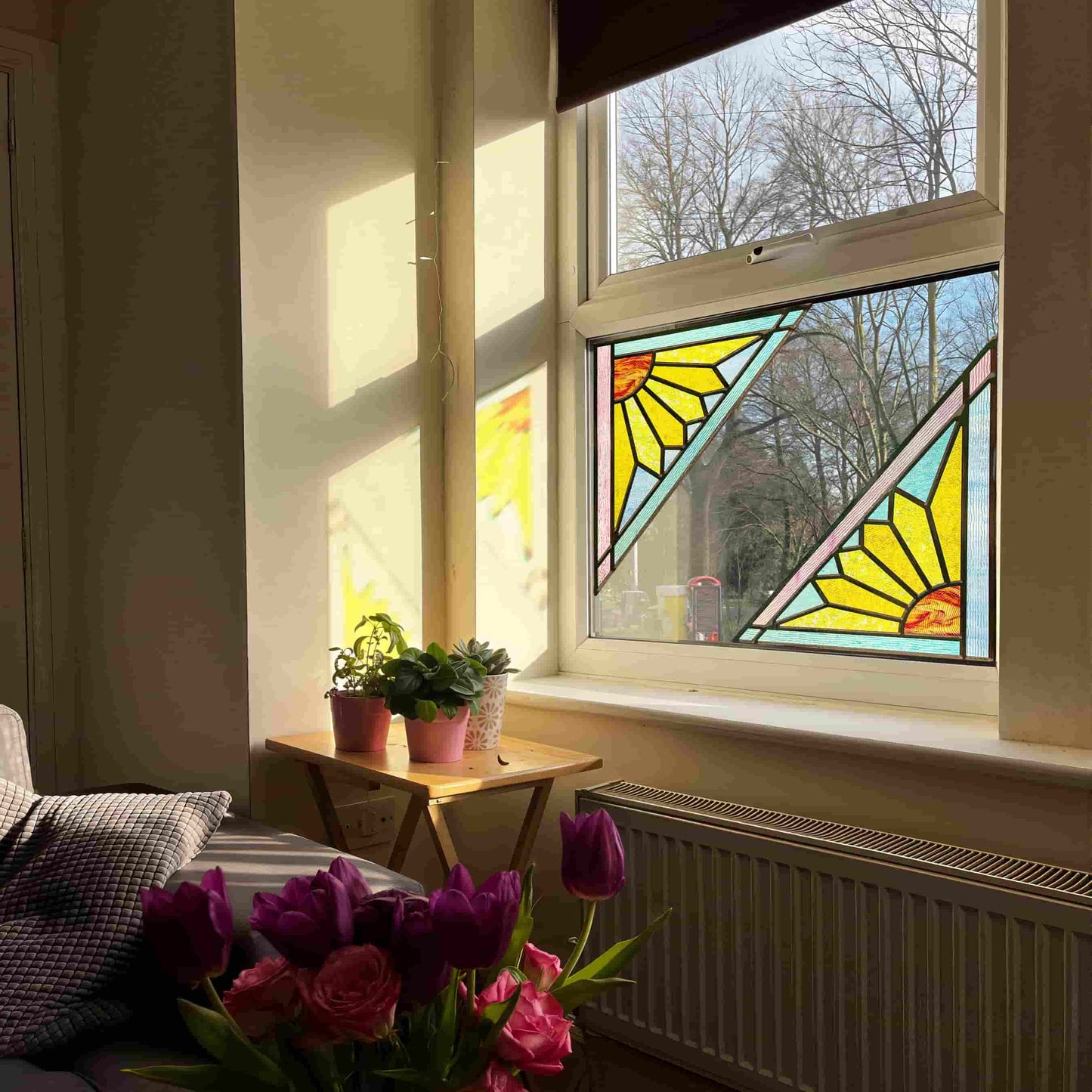 ADD.HERES Geometric Sun 3D Stained Glass Window Film Static Cling