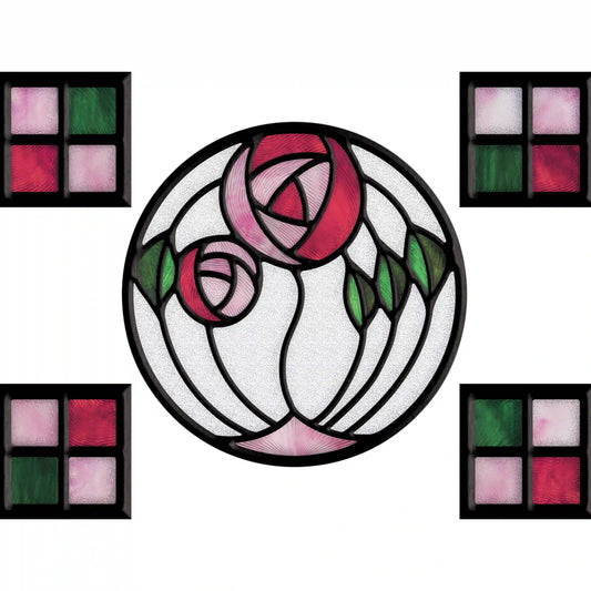 ADD.HERES Geometric Rose 3D Stained Glass Window Film Static Cling