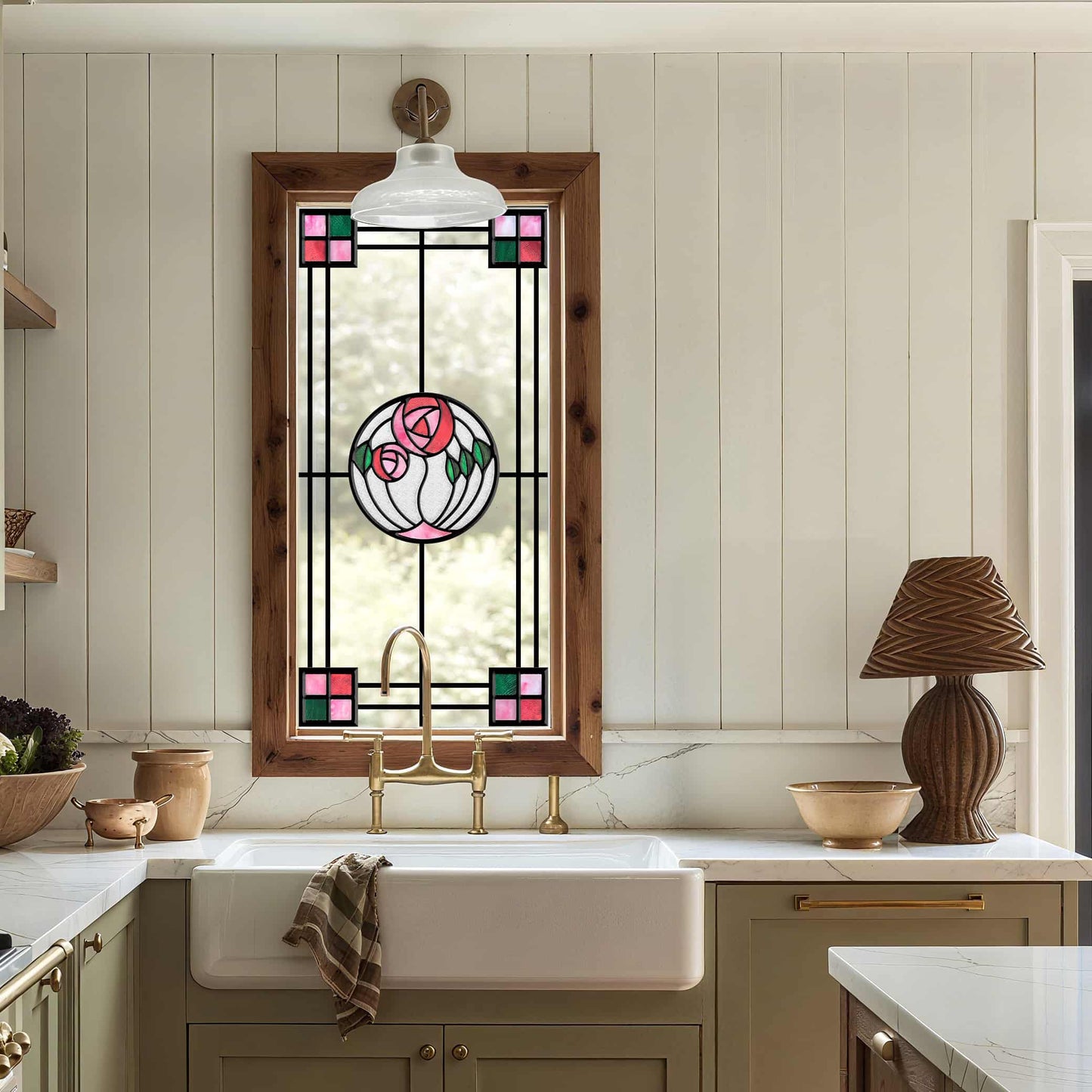 ADD.HERES Geometric Rose 3D Stained Glass Window Film Static Cling