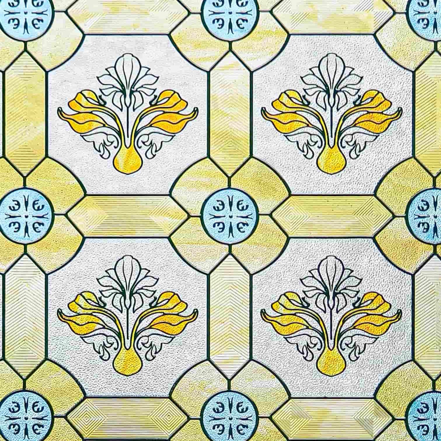 ADD.HERES Gilt Glazed Flowers 3D Stained Glass Window Film Static Cling