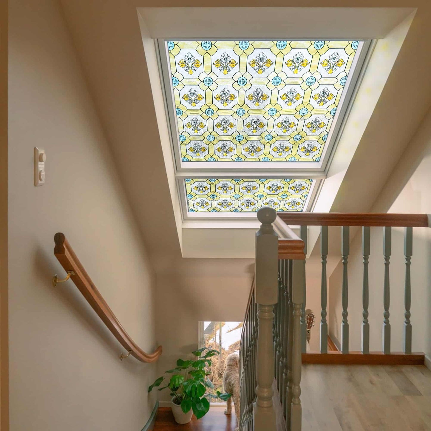 ADD.HERES Gilt Glazed Flowers 3D Stained Glass Window Film Static Cling