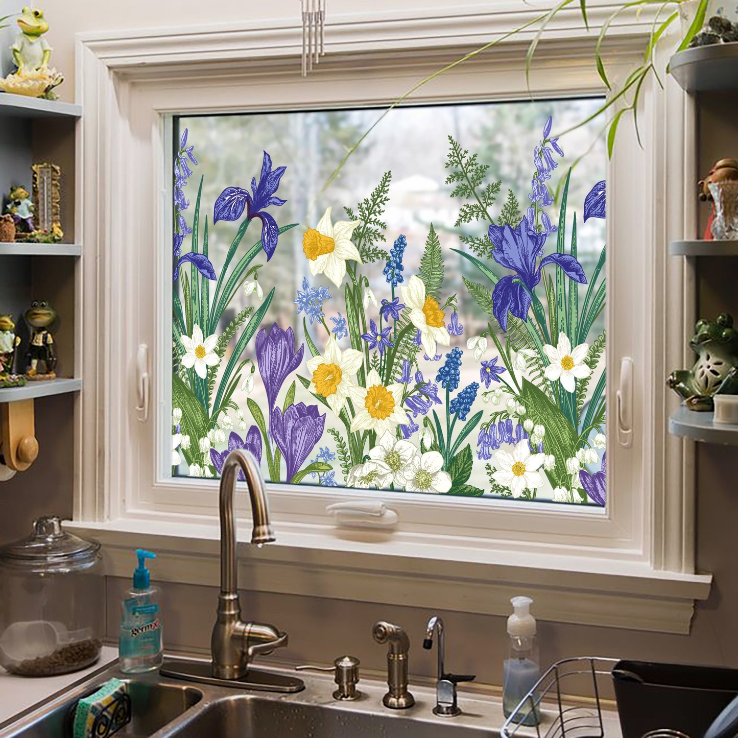 ADD.HERES Iris Flower 3D Stained Glass Window Film Static Cling