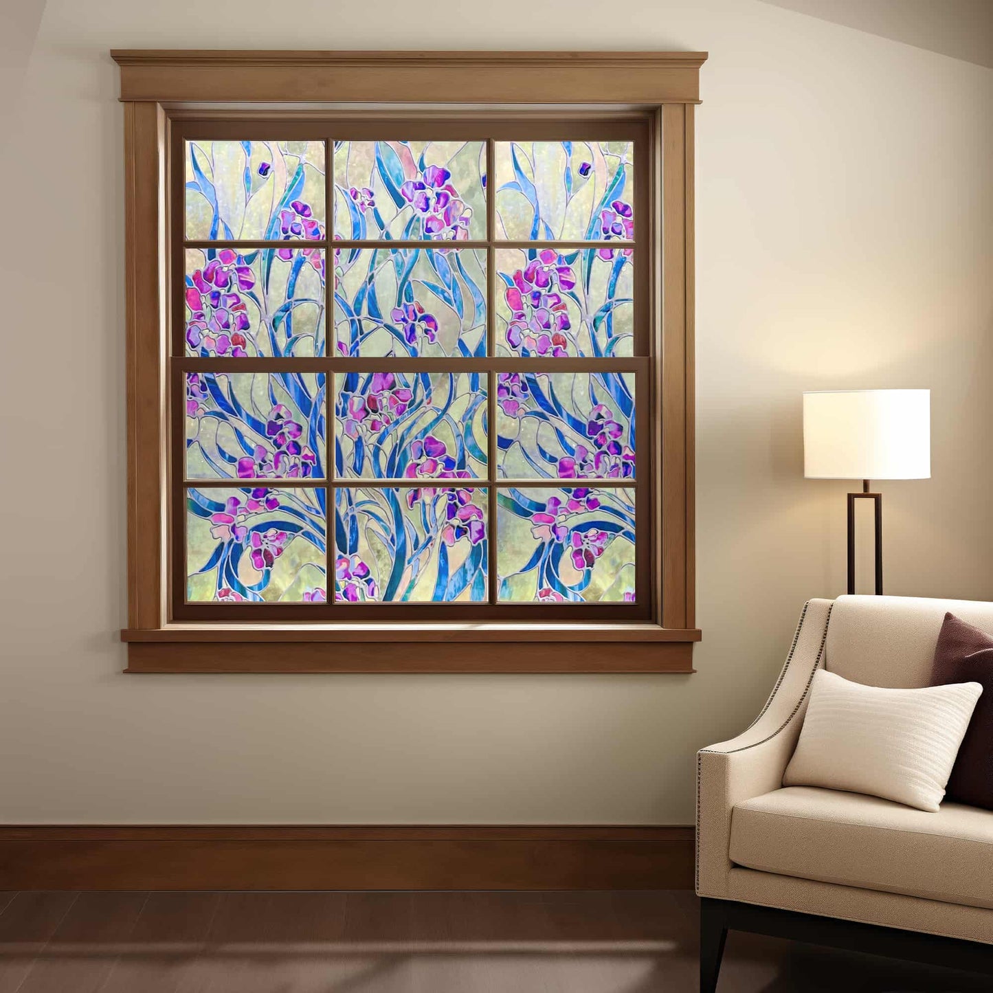 ADD.HERES Irises 3D Stained Glass Window Film Static Cling