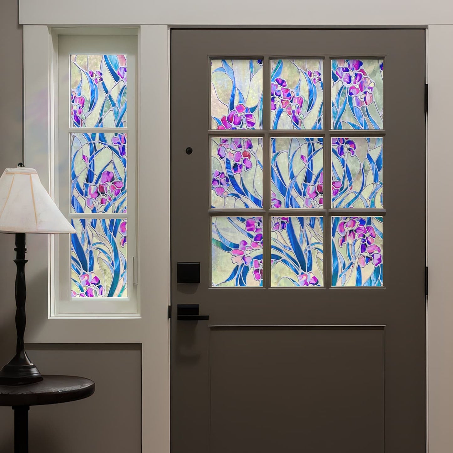 ADD.HERES Irises 3D Stained Glass Window Film Static Cling