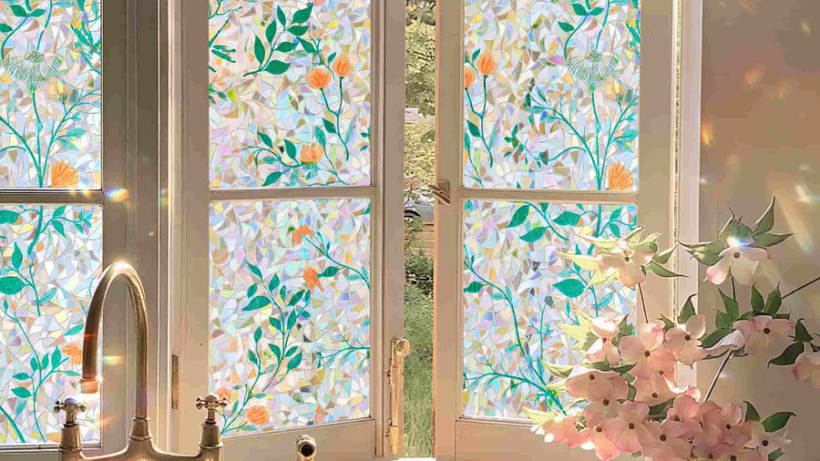 Rainbow window film creating color in sunlight