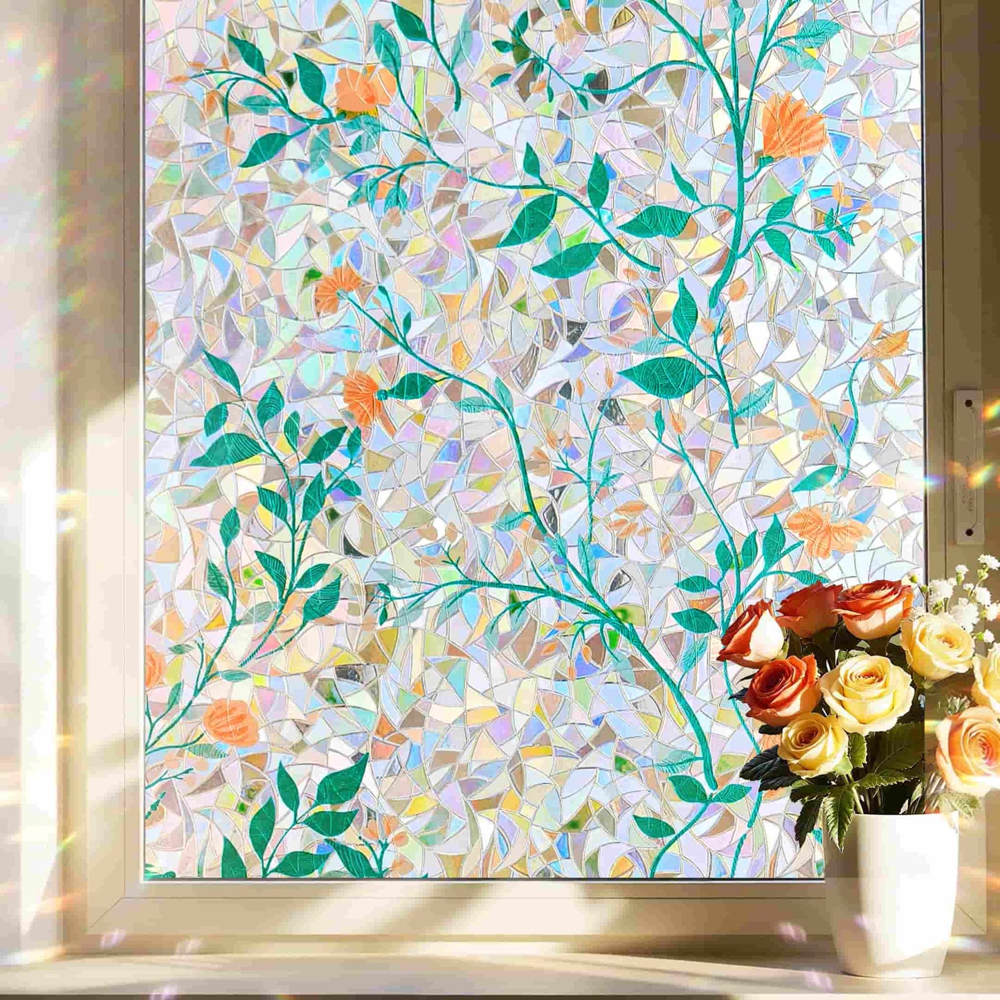 ADD.HERES Orange Blossom 3D Stained Glass Window Film Static Cling