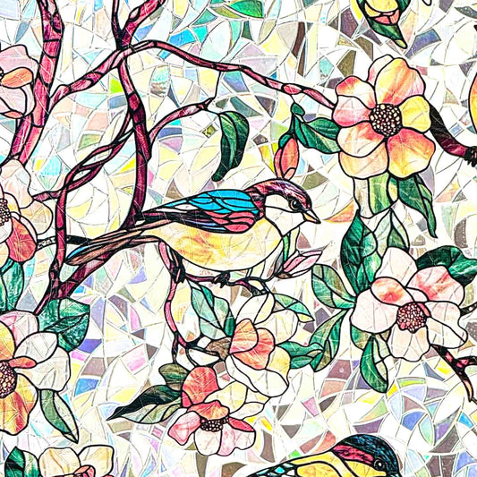 ADD.HERES Blooms & Birds Paradise 3D Stained Glass Window Film Static Cling