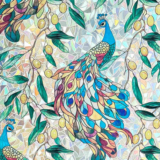 ADD.HERES Peacock Garden 3D Stained Glass Window Film Static Cling