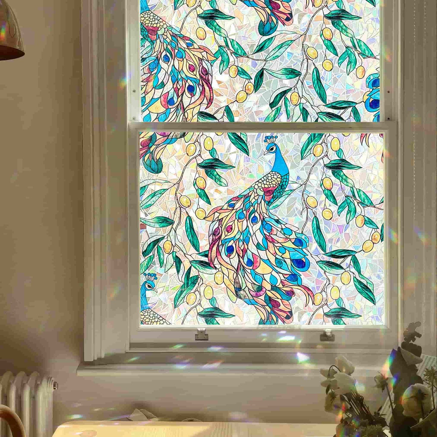 ADD.HERES Peacock Garden 3D Stained Glass Window Film Static Cling