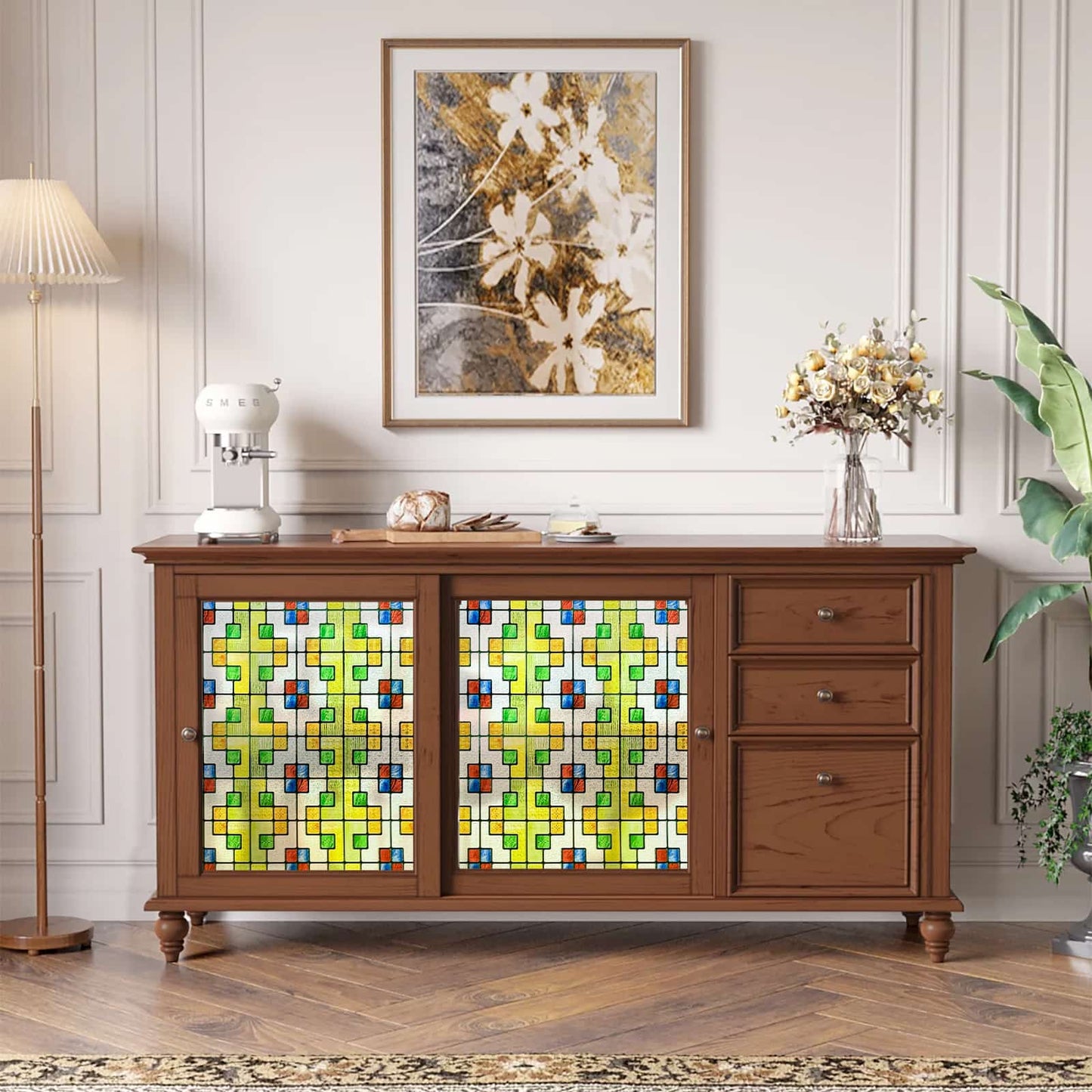 ADD.HERES Magnolia Hall 3D Stained Glass Window Film Static Cling
