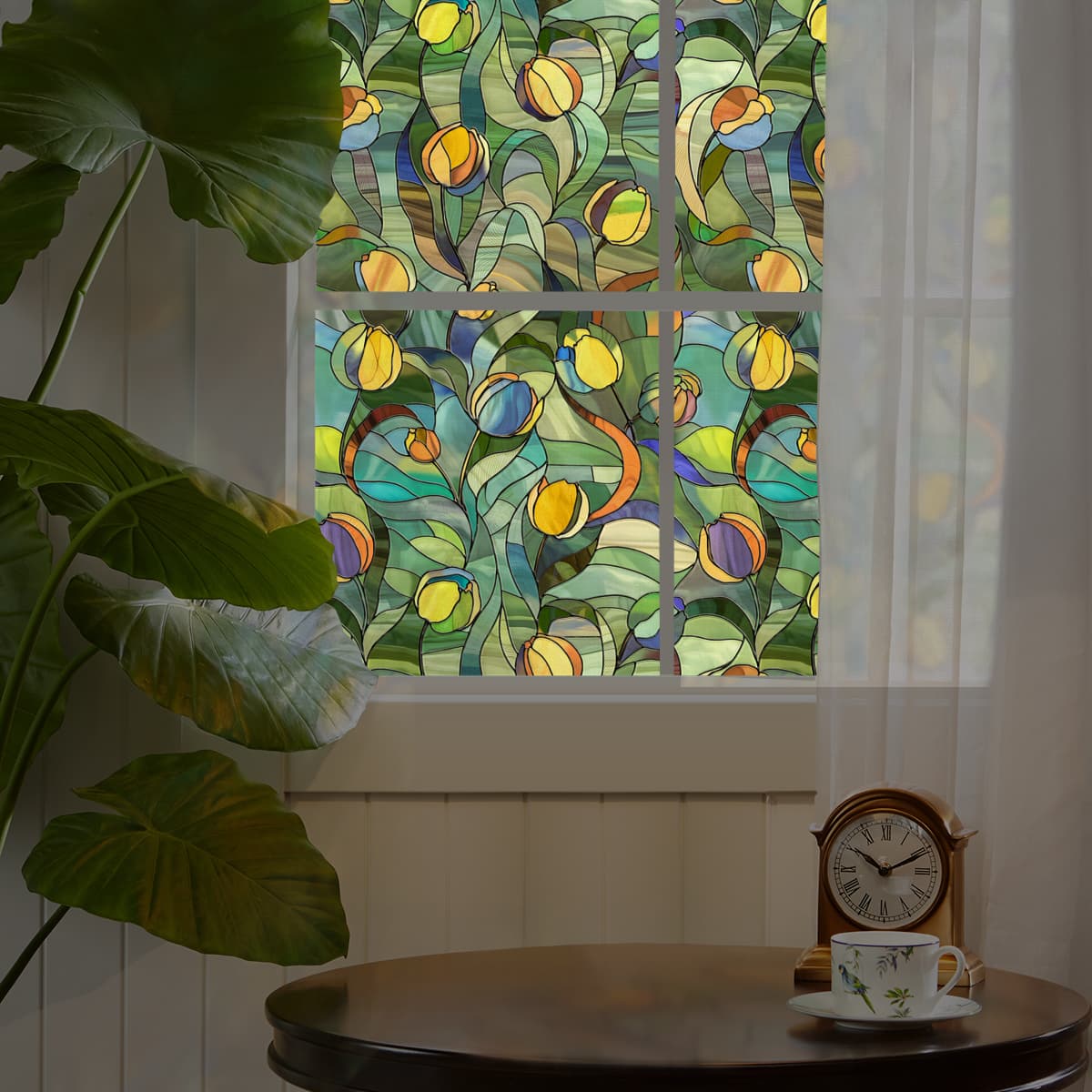 ADD.HERES Moonlight Tulip 3D Stained Glass Window Film Static Cling