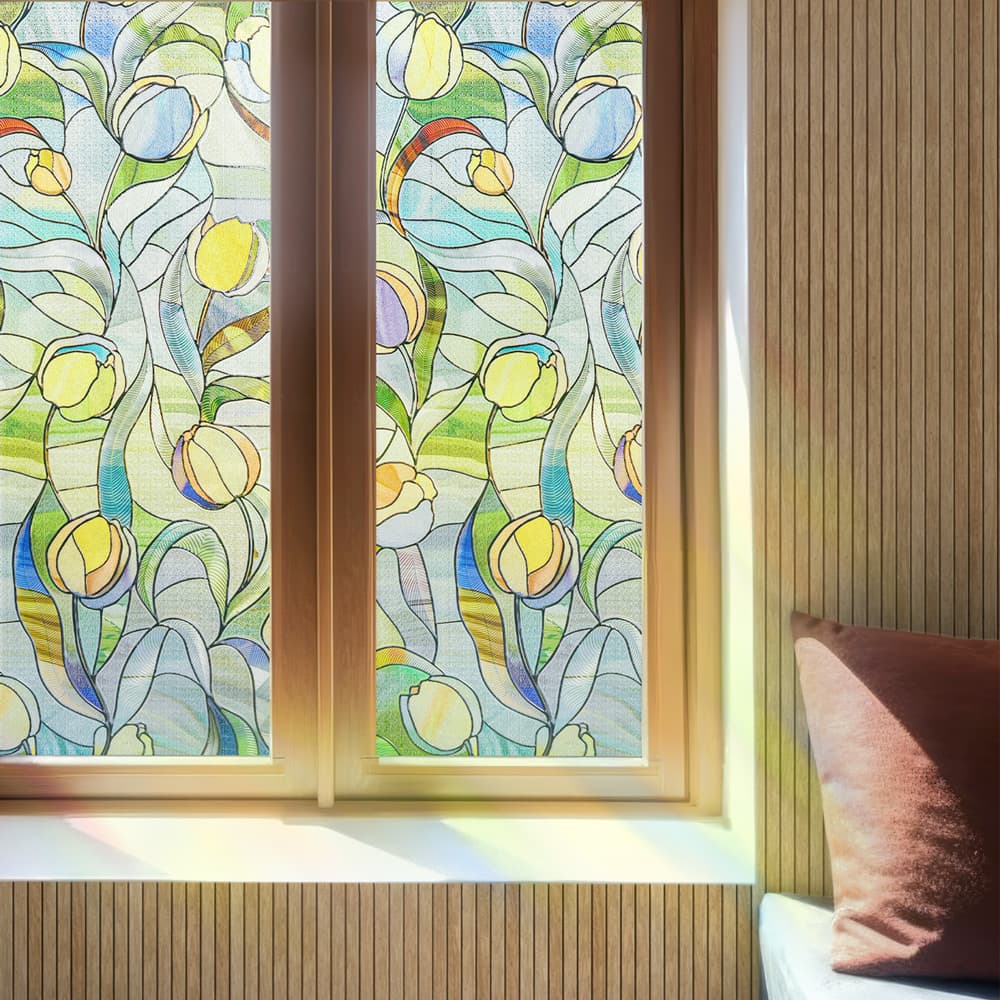 ADD.HERES Moonlight Tulip 3D Stained Glass Window Film Static Cling