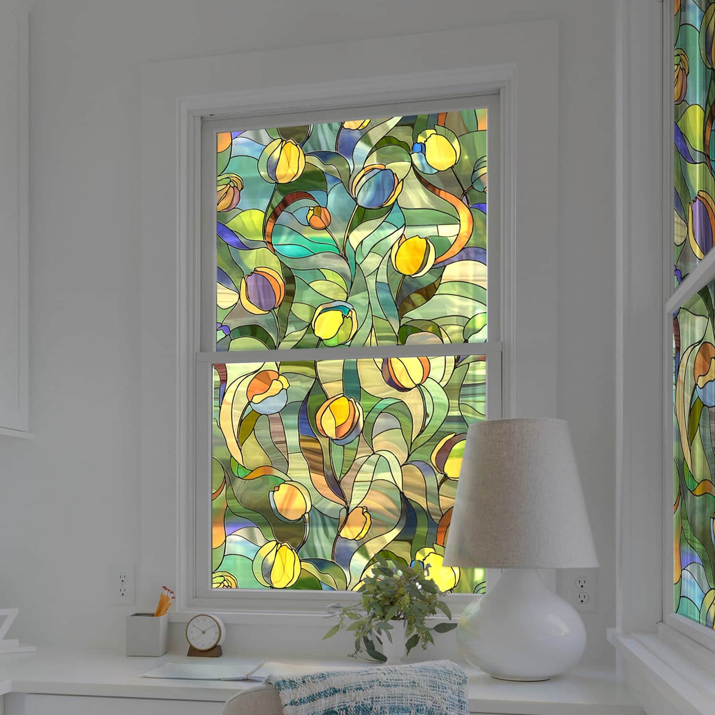 ADD.HERES Moonlight Tulip 3D Stained Glass Window Film Static Cling