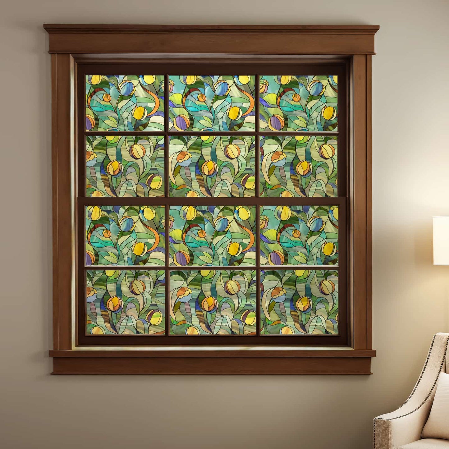 ADD.HERES Moonlight Tulip 3D Stained Glass Window Film Static Cling