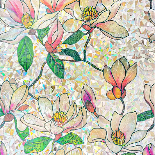 ADD.HERES Pink Magnolia 3D Stained Glass Window Film Static Cling