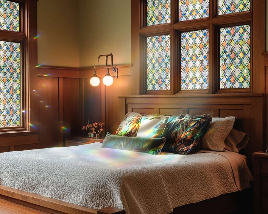 Bedroom privacy window film with soft daylight