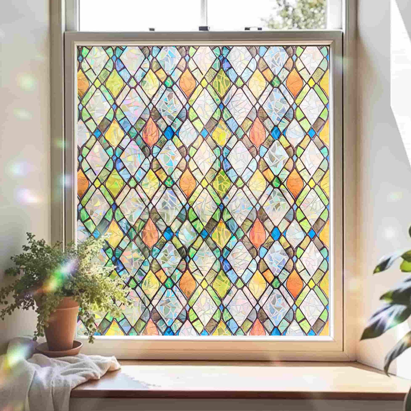 ADD.HERES Rainbow Crystal Shards 3D Stained Glass Window Film Static Cling