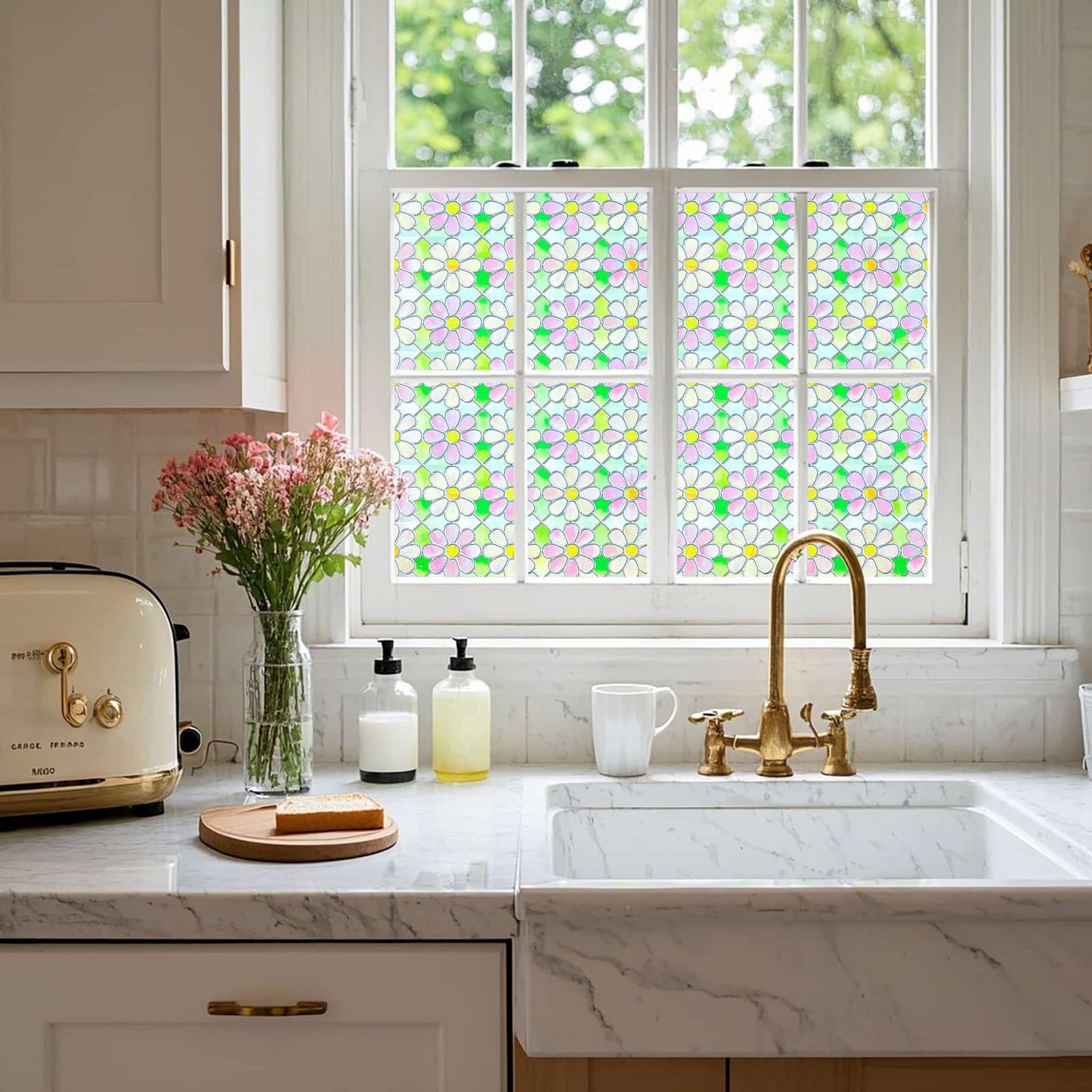 ADD.HERES Subtle Orchid 3D Stained Glass Window Film Static Cling
