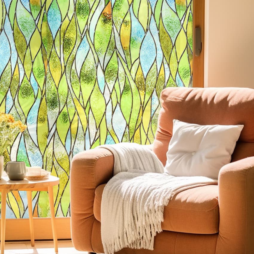 ADD.HERES Sunny Waves 3D Stained Glass Window Film Static Cling