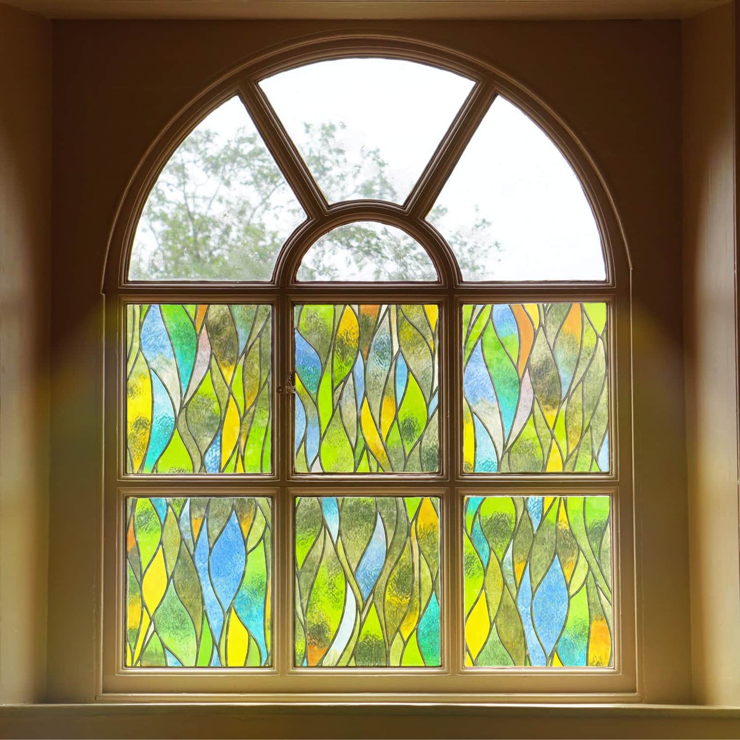 ADD.HERES Sunny Waves 3D Stained Glass Window Film Static Cling