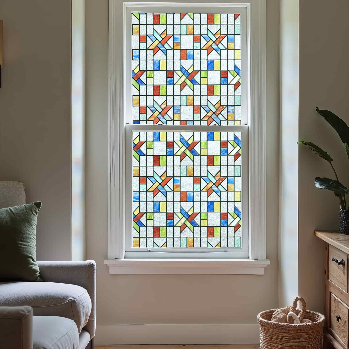 ADD.HERES Tangram 3D Stained Glass Window Film Static Cling