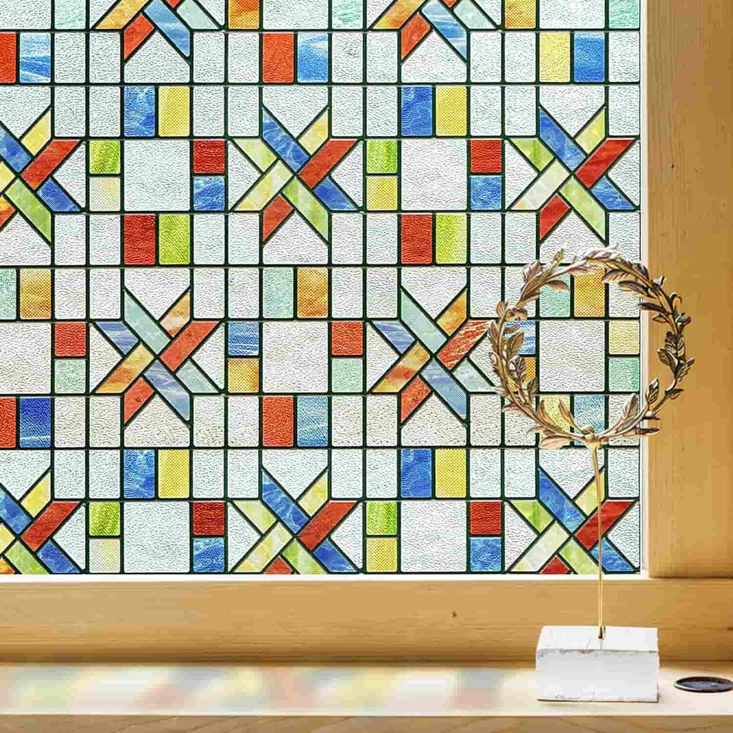 ADD.HERES Tangram 3D Stained Glass Window Film Static Cling