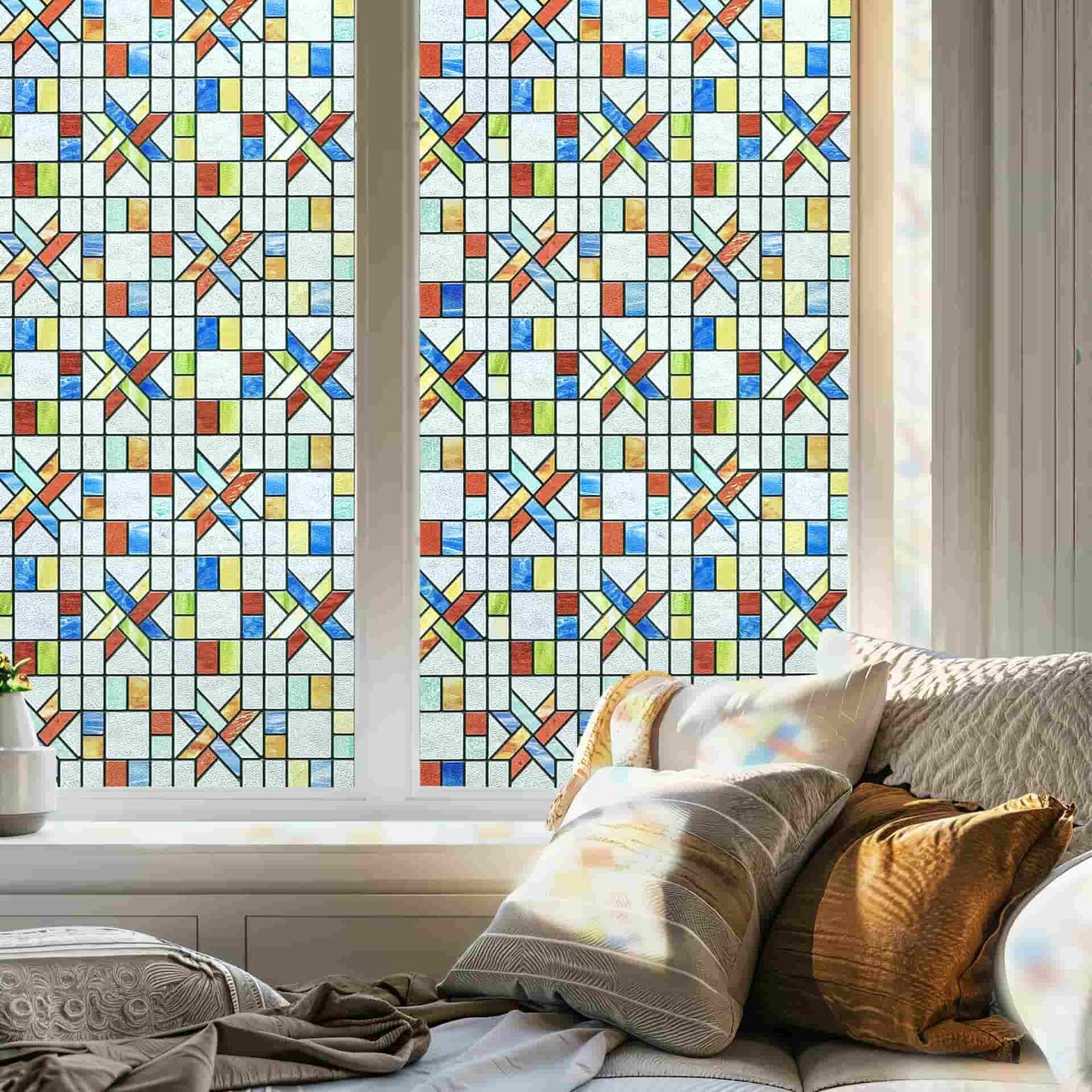 ADD.HERES Tangram 3D Stained Glass Window Film Static Cling
