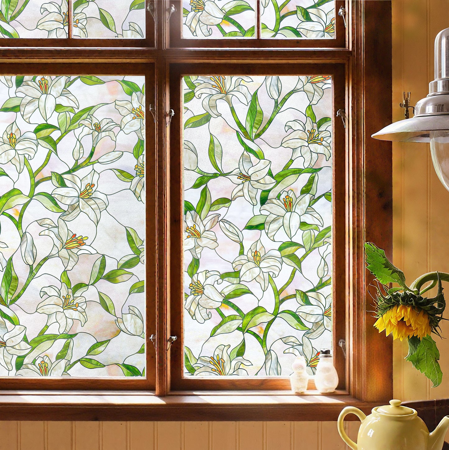 ADD.HERES White Lily 3D Stained Glass Window Film Static Cling