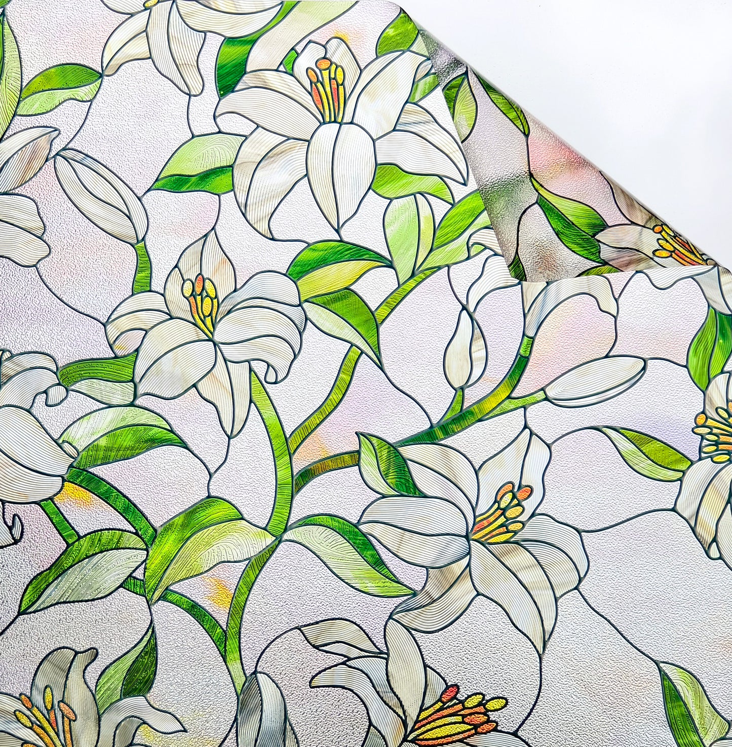 ADD.HERES White Lily 3D Stained Glass Window Film Static Cling