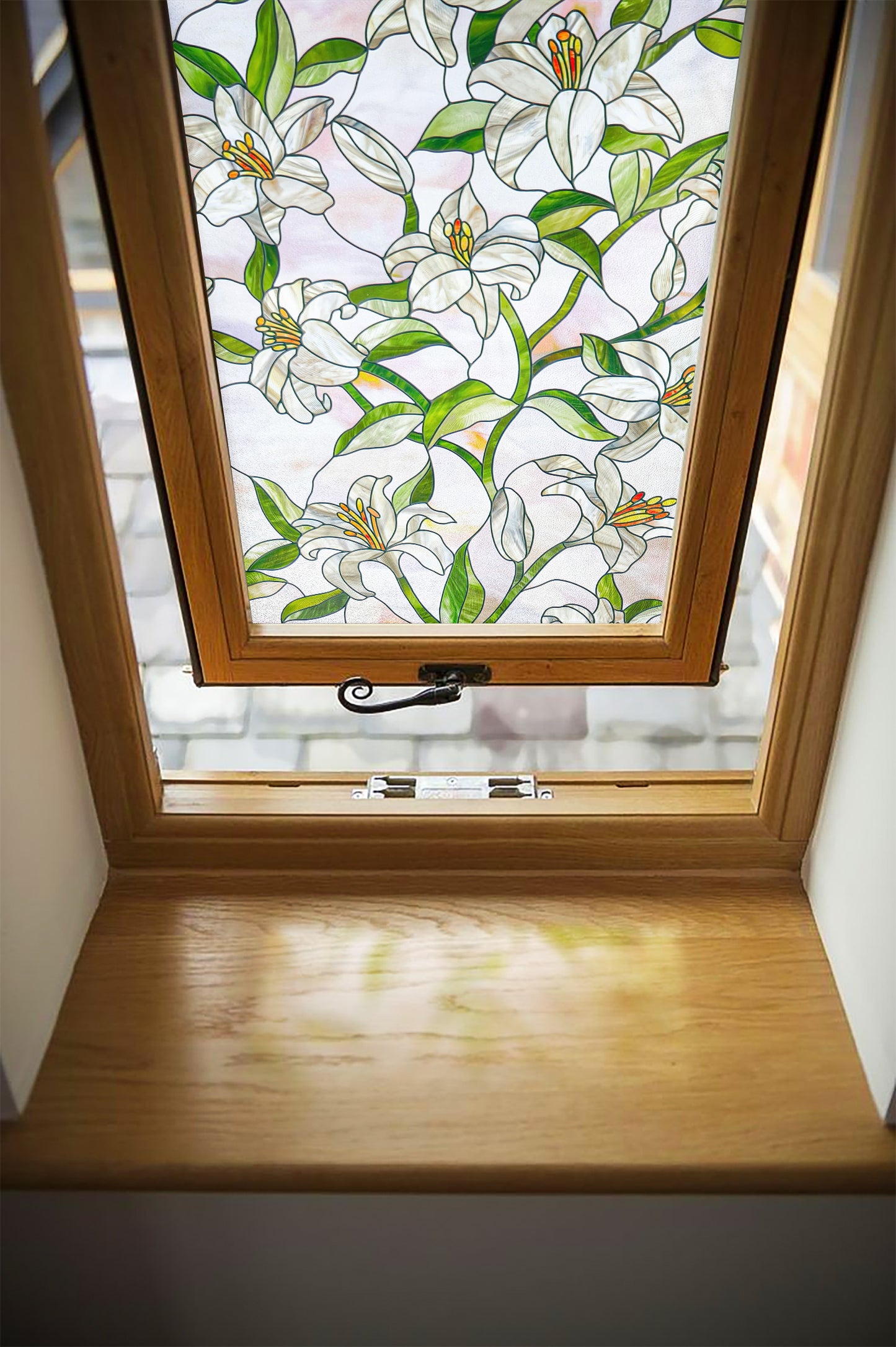 ADD.HERES White Lily 3D Stained Glass Window Film Static Cling