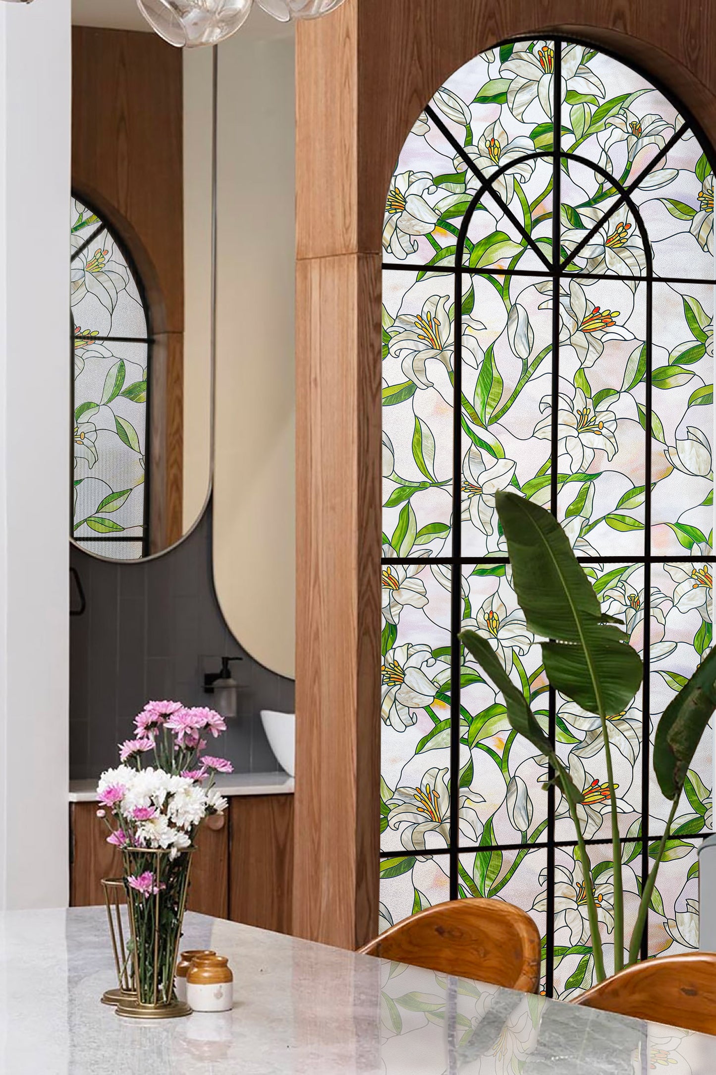ADD.HERES White Lily 3D Stained Glass Window Film Static Cling