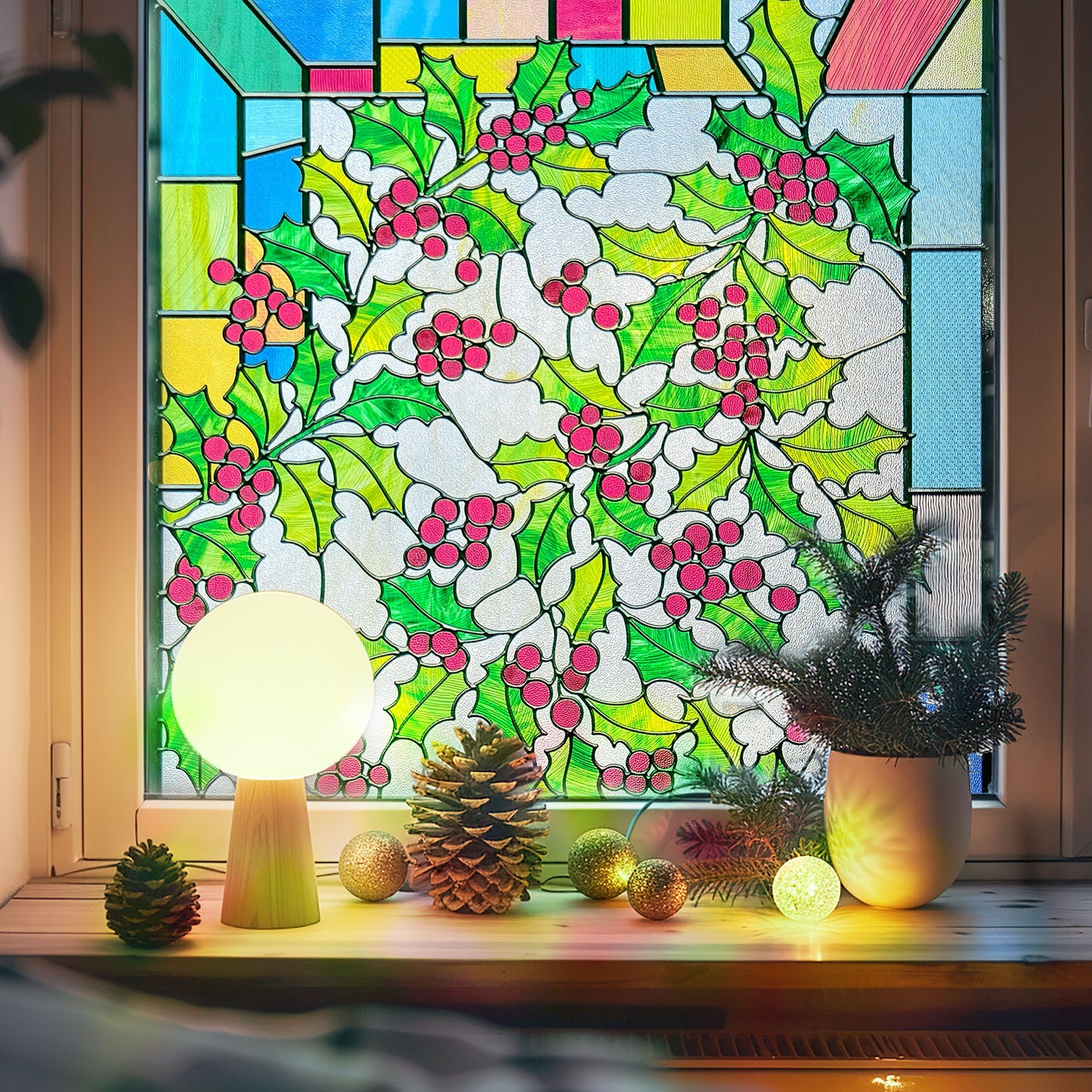 ADD.HERES Holly 3D Stained Glass Window Film Static Cling