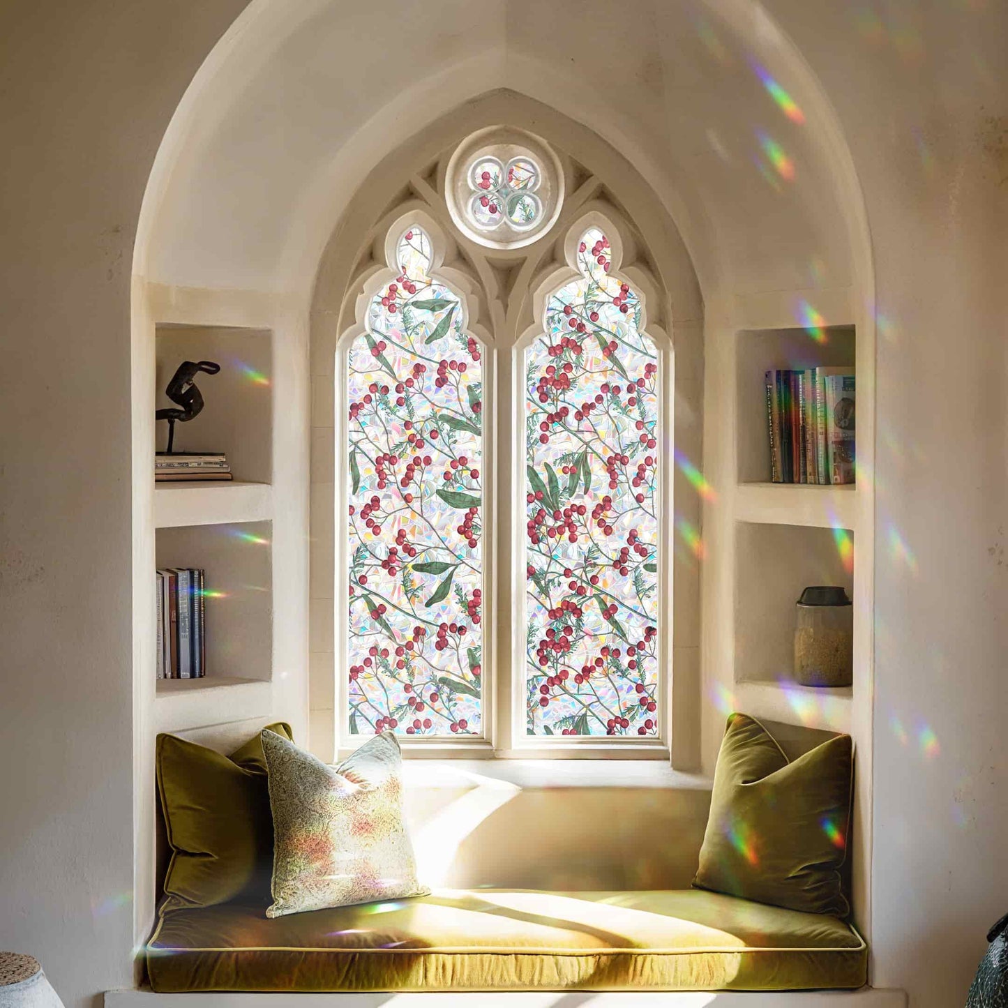 ADD.HERES Winter Berries 3D Stained Glass Window Film Static Cling
