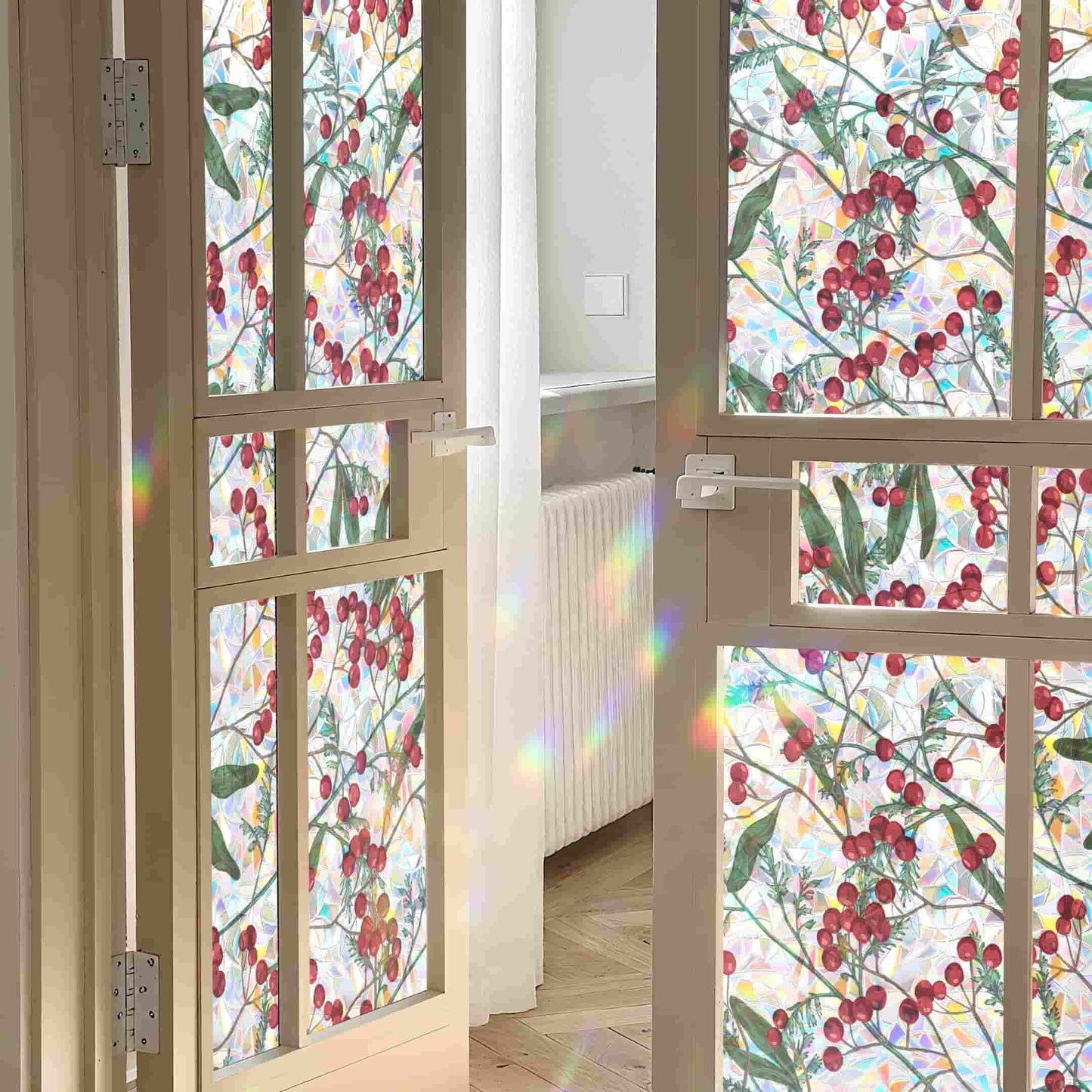 ADD.HERES Winter Berries 3D Stained Glass Window Film Static Cling