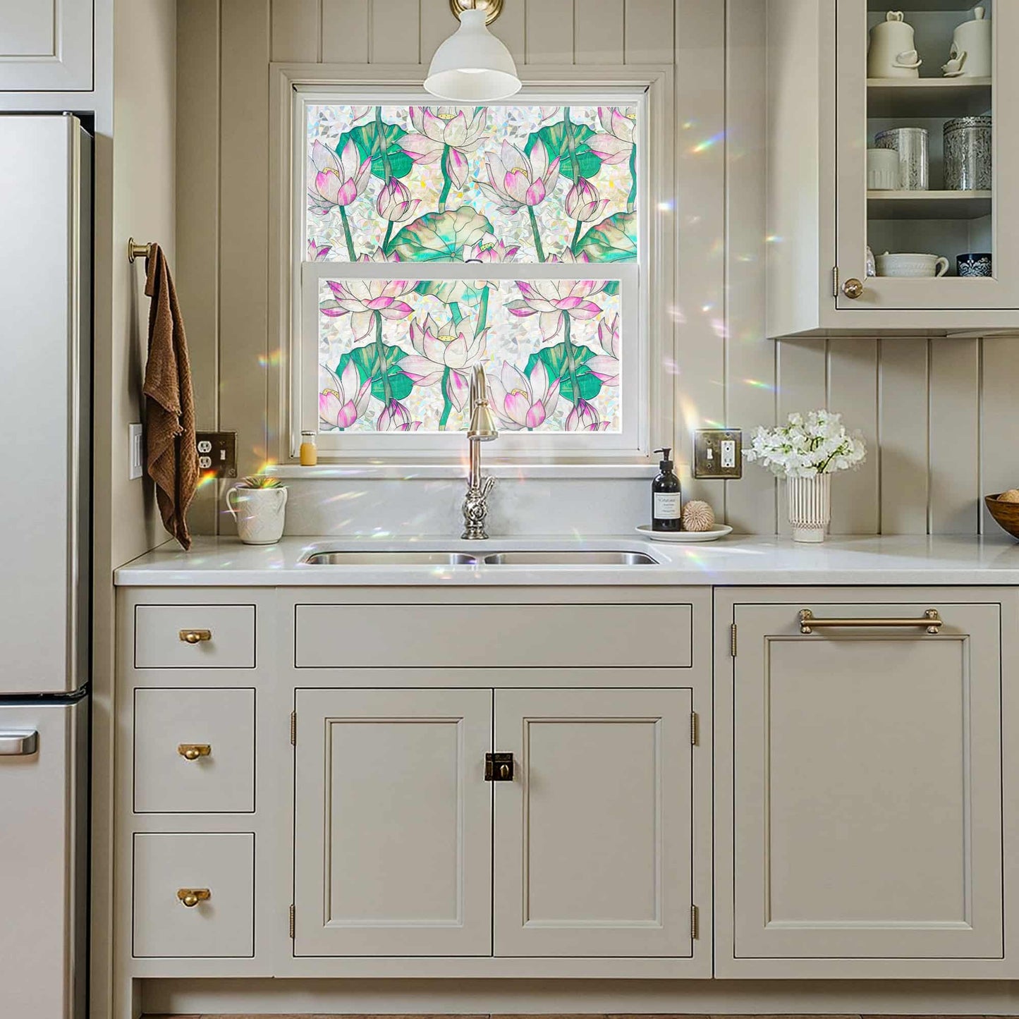 ADD.HERES Lotus 3D Stained Glass Window Film Static Cling