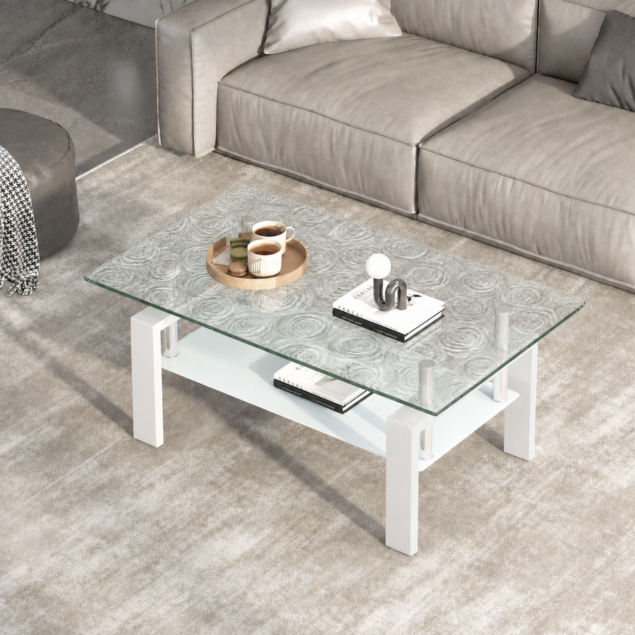 Glass coffee table with patterned window film