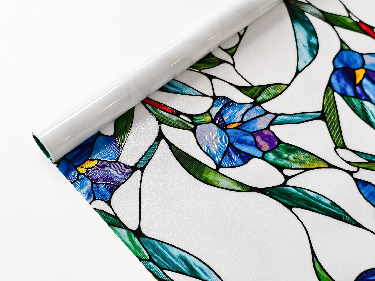 ADD.HERES Blue Eustoma 3D Stained Glass Window Film Static Cling
