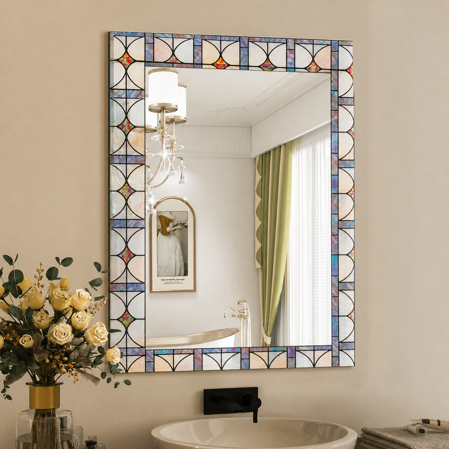 Mirror with decorative window film border