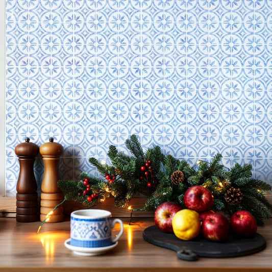 ADD.HERES Blue and White Porcelain Peel and Stick Backsplash Self-Adhesive 5 Sheets